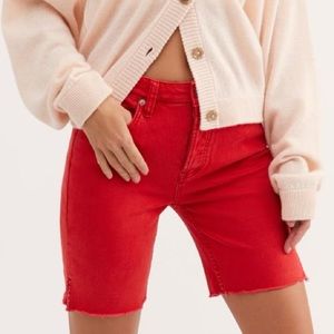 Free People denim bermuda shorts red 24 NWT
